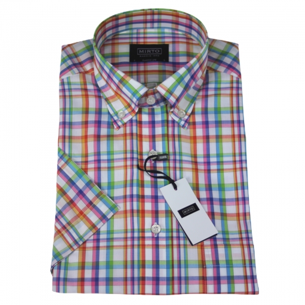 Camisa Mirto  MC cuadros naranja