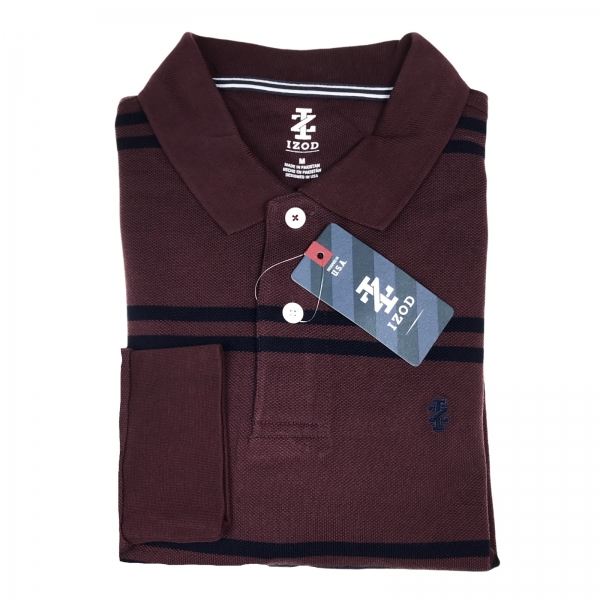CAMISETA TIPO POLO MANGA LARGA VINO CON RAYA AZUL