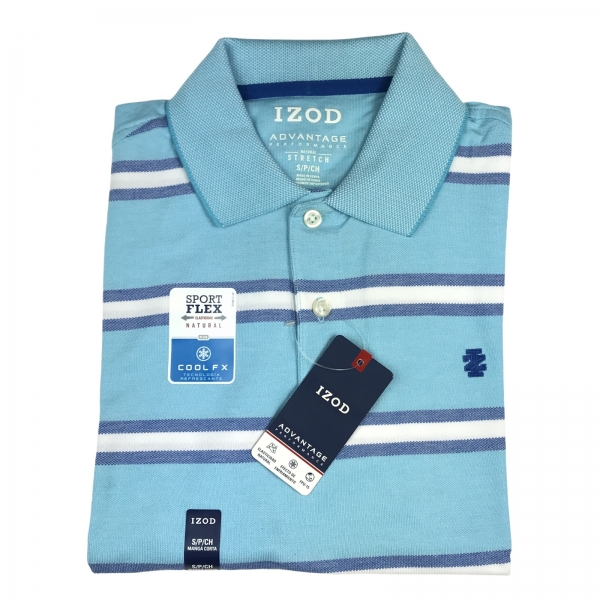 CAMISETA TIPO POLO IZ RAYAS CELESTE BLANCO