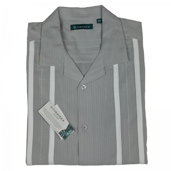 Guayabera MC Gris detalle blanco
