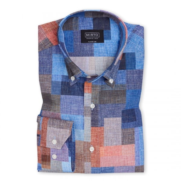 CAMISA MANGA LARGA AZUL ESTAMPADO