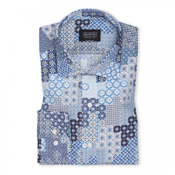 CAMISA MANGA LARGA AZUL ESTAMPADO FLORES