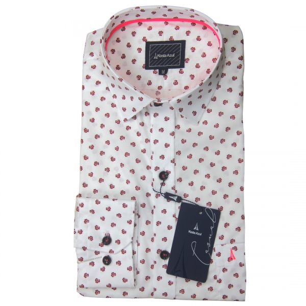 CAMISA MANGA LARGA BLANCA DETALLE ROJO